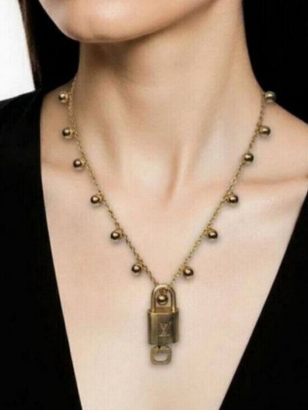Gold-Plated Necklace with Authentic Louis Vuitton Padlock